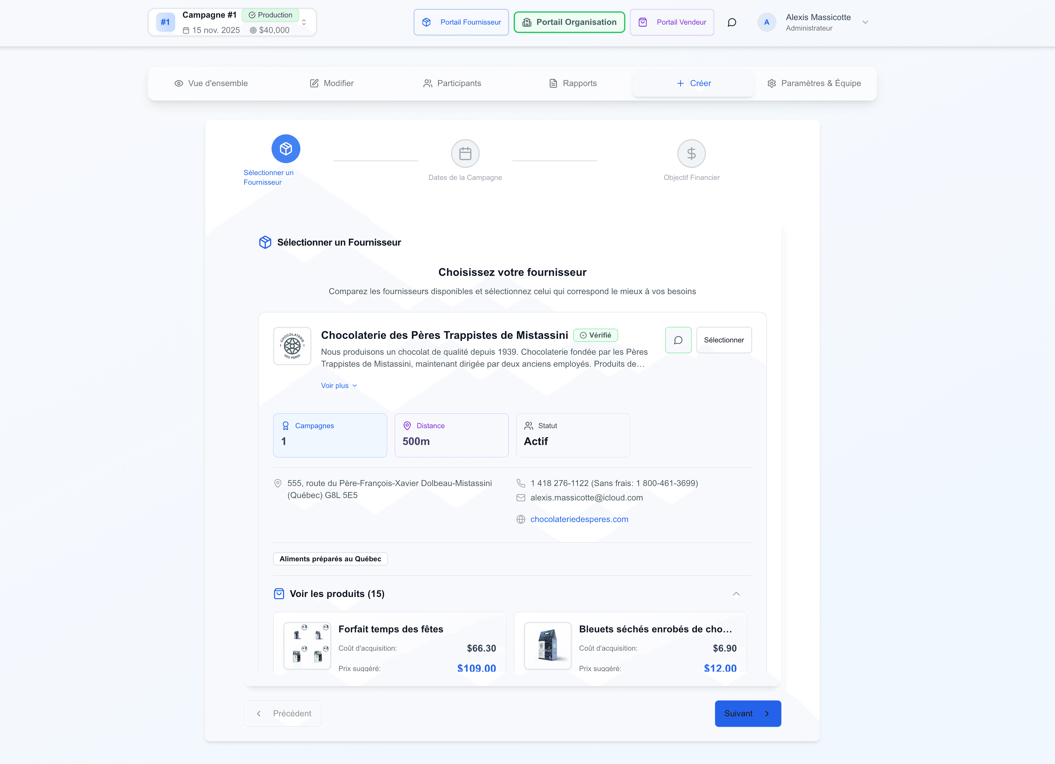 Création de campagne - Sélectionnez un fournisseur et configurez vos objectifs