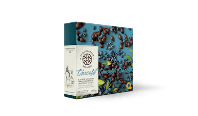 NOUVEAUTÉ 2024: Bleuets frais enrobés de chocolat au lait * disponibles en saison estivale seulement